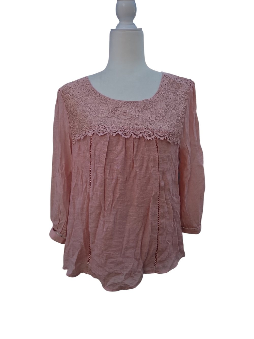 Anthropologie PL Lace Yoke Peasant Blouse in Dusty Pink